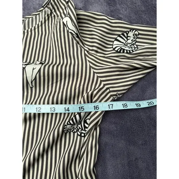Zara Basic Cat Print Striped Blouse Tie Waist Long Sleeve Shirt Womens -Medium - Picture 7 of 7